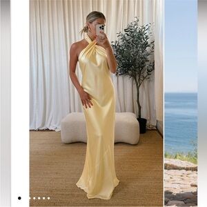 show me your mumu yellow satin maxi dress